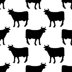 Fototapeta premium Icono plano patron con vaca negro sobre fondo blanco