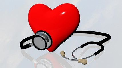 heart   stethoscope red  black - 3d rendering