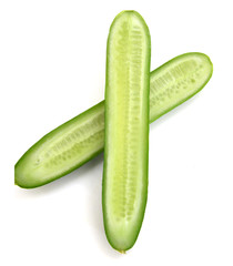 Fresh cut cucumber isolated on white background, close up