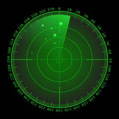 Military green radar screen with target. Futuristic HUD interface. Stock vector illustration.