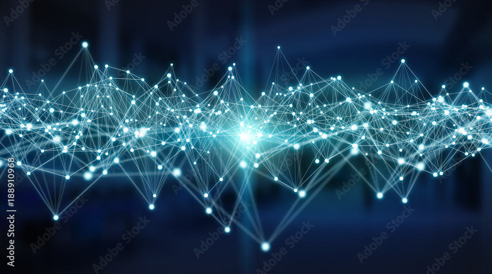 Poster connections system and datas exchanges 3d rendering