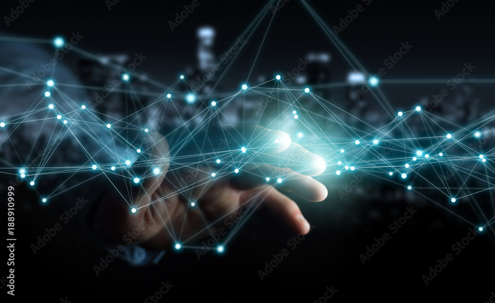 Leinwandbilder businessman using flying network connection 3d rendering