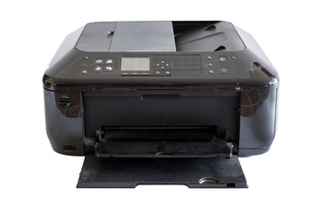 Black document printer toner and colors, isolated on background