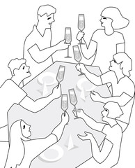 Vector Illustration from young people celebrating. Friends having a toast.