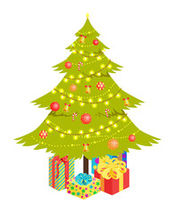 Christmas Tree and Presents Vector Illustration