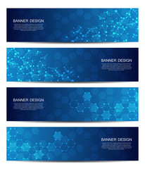 Fototapeta na wymiar Science and technology banners. DNA molecule structure background. Scientific and technological concept. Vector illustration.