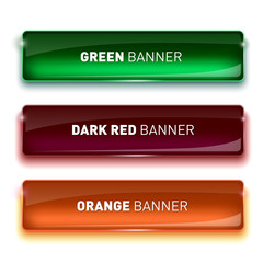 Vector illustration of Set of glass green, dark red and orange banners for your design.