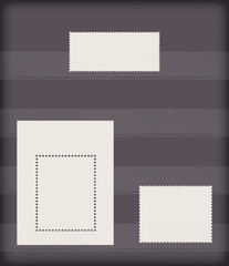 vector set of clean templates of postage stamps in the pockets on the album page. vertical and horizontal brand and a small souvenir sheet