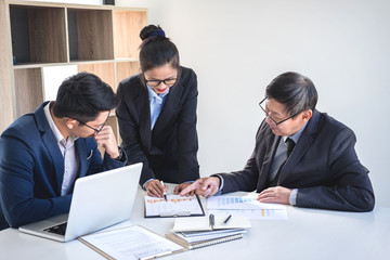 Fototapeta premium Teamwork togetherness unity support, Business corporate people working discussing financial data in modern co working, Group of professional team