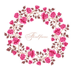 Greeting card with bouquet flowers for wedding, Valentine's day, birthday and other holidays. Vector floral round frame.