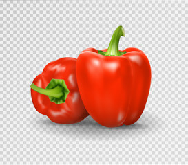 Vector Set of Colored Yellow and Red Sweet Bulgarian Bell Peppers, Paprika Isolated on White Background