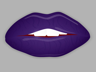 Open Mouth with violet lips. Vector illustration.