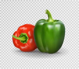 Vector realistic illustration of sweet pepper. 3d Vegetables red and green on a transparent background