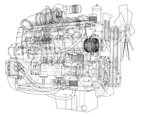 Car engine. Vector rendering of 3d