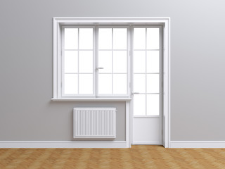 Vintage blank window inside room. 3d illustration