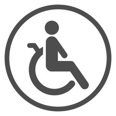 Handicapped (disabled) person seating on wheelchair. Round sign. Vector icon.