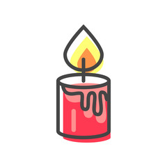 Candle of Red Color Christmas Vector Illustration