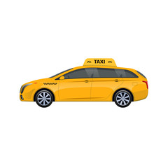 Silhouette of yellow taxi car service, car icon, passenger service.