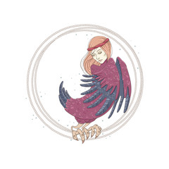 Sirin Bird. Mythological bird. Russian folklore. Isolated objects on white background. Vector illustration.