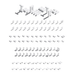 Large vector isometric bundle of english letters. Collection of font in various foreshortening with drop shadows