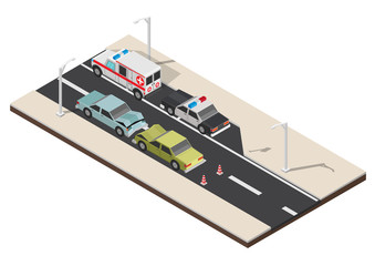 Isometric crosswalk whith bump car vector illustration