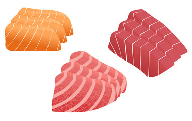 tuna and salmon sashimi vector - obrazy, fototapety, plakaty