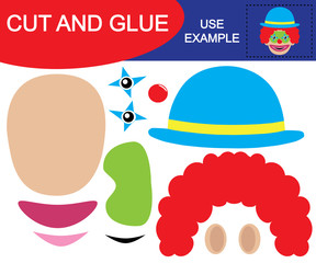 Image of head of clown. Cut and glue. Educational game for children.