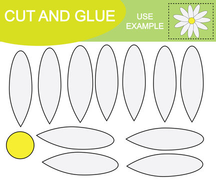 Create the image of flower chamomile. Cut and glue. Game for children.