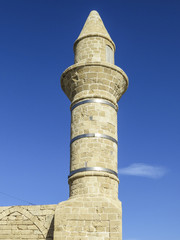 Caesarea, Israel -  tower in Caesarea National Park - Ruins of ancient Cesarea built by Herod. Cesarea represents an exceptional archaeological site of the Roman and Crusader period