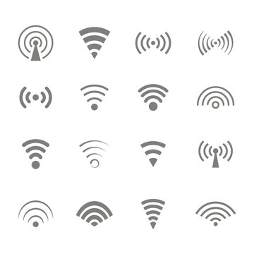 Set of monochrome icons with wireless and wifi symbols for your design