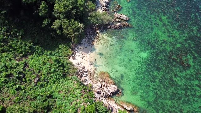 Drone flying above koh Raham area, Haad Son sand beach and Secret beach at koh Phangan island,Thailand