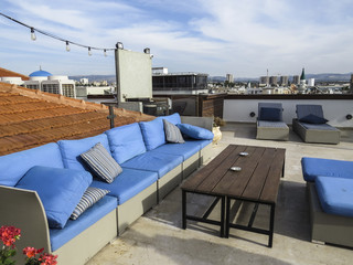 Acre or Akko, Israel - view of the typical domes, minarets and roofs of the old city of Acre.