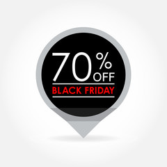70 percent off. Black Friday Sale and discount pointer or sticker. Price off tag icon. Vector illustration.