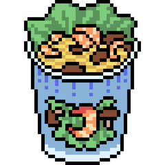 vector pixel art food noodle cup