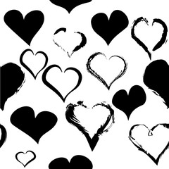 Hand black doodle drawn heart seamless pattern. Grunge texture. St Valentine's day background for print, wrapping paper, textile design, wedding cards and other.