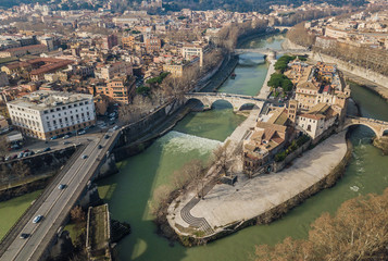 Obraz premium Aerial view of Tiberina island in Rome