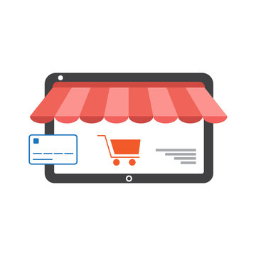 Online shopping with tablet flat icon vector illustration. Free Royalty Images.