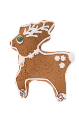 Handmade Christmas gingerbread deer isolated on a white background