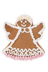 Handmade Christmas gingerbread angel isolated on a white background