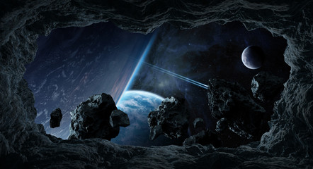 Asteroids flying close to planets 3D rendering elements of this image furnished by NASA © sdecoret