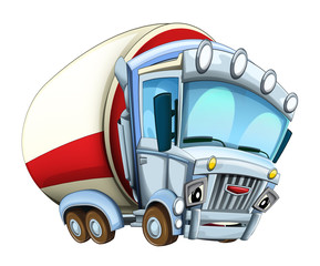 Cartoon happy and funny looking cistern truck - illustration for children 