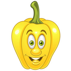 Cartoon Bell Pepper character. Yellow Bulgarian Pepper. Happy Vegetable symbol. Eco food icon. Design element for kids coloring book, colouring page, t-shirt print, logo, label, patch or sticker.