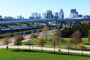 Louisville, Kentucky skyline with expressway in front