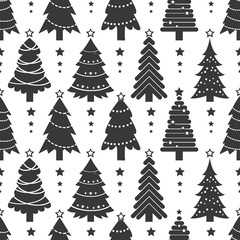 Winter pattern with black christmas trees.
