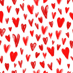 Seamless pattern with hand drawn red hearts, symbol of love. Romantic background for Valentine Day. - 188930373