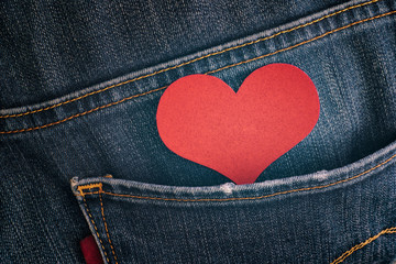 Red Paper Heart in pocket of jeans