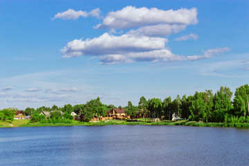 Fototapeta na wymiar rural houses on the lake
