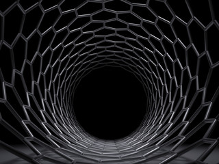 Tunnel of hexagonal mesh. 3d illustration