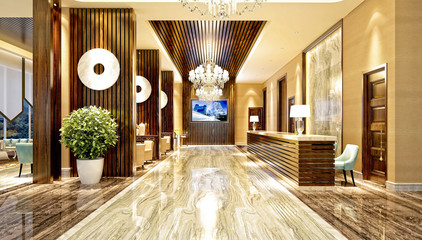 Fototapeta 3d render of hotel reception obraz