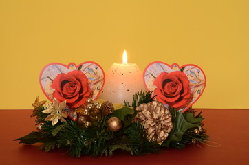 Valentine's Day with two hearts and candle